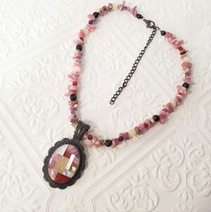 Sterling Silver Vintage 1970'S Shell Pendant Necklace Pink